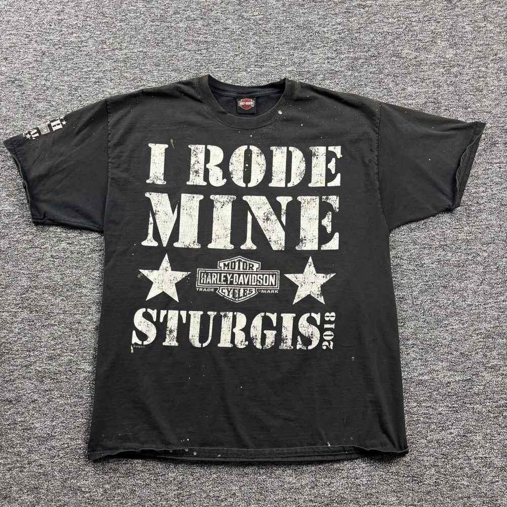 Grunge Harley Davidson Biker Sturgis Paint Splatter‎ Black T-Shirt Size 2XL
